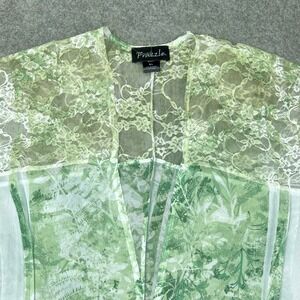 Frazzle Cover Up Womens Tunic Green Floral Lace Sheer Open Front Kimono One Size